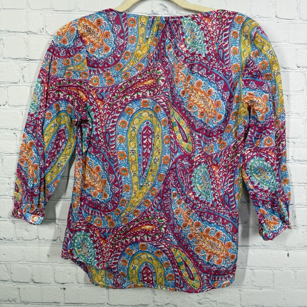 Lauren Ralph Lauren Boho Paisley Blouse Small Petite Ruffle Cottage Festival Top - Picture 4 of 9